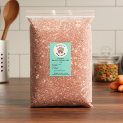 Alimento crudo BARF con pollo e hígado para perros y gatos